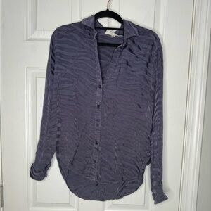 CLOTH AND STONE FOR ANTHROPOLOGIE‎ Blue Button Down Zebra Striped Blouse Size S